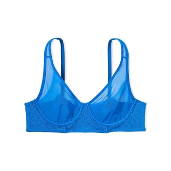 Victoria's Secret PINK VERY SEXY Icon Mesh Longline Plunge Bra/Shocking Blue Bra Women's Blue