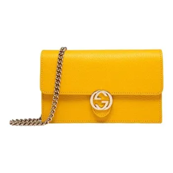 GUCCI Litchi Grain Calfskin Messenger Bag Envelope Bag Chain Bag Wallet Crossbody Bag Shoulder Bag Women's Yellow