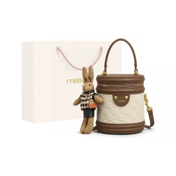 MILLIE'S Cow Leather Bucket Bag, Shoulder Bag, Crossbody Bag, Handbag, Cylinder Bag Regular Women's Ecru