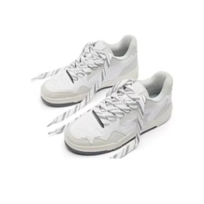 QIAODAN Stars Shoes Slip Resistant Cushioning Abrasion Resistant Low Top Skateboard Shoes Men's White Gray-2