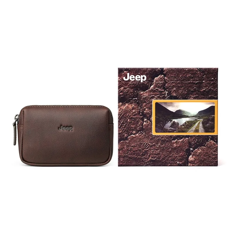 Jeep Top Grain Cow Leather Key Pouch Card Holder Coin Purse Regular Unisex Coffee/Black/Gray Green/Green-0