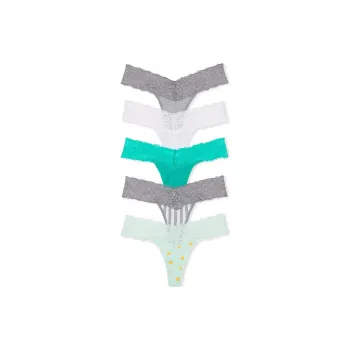 Victoria's Secret PINK 5-Pack Lace-Waist Cotton Thong Panties/EM Underpants Women's 5 Pack Multicolor