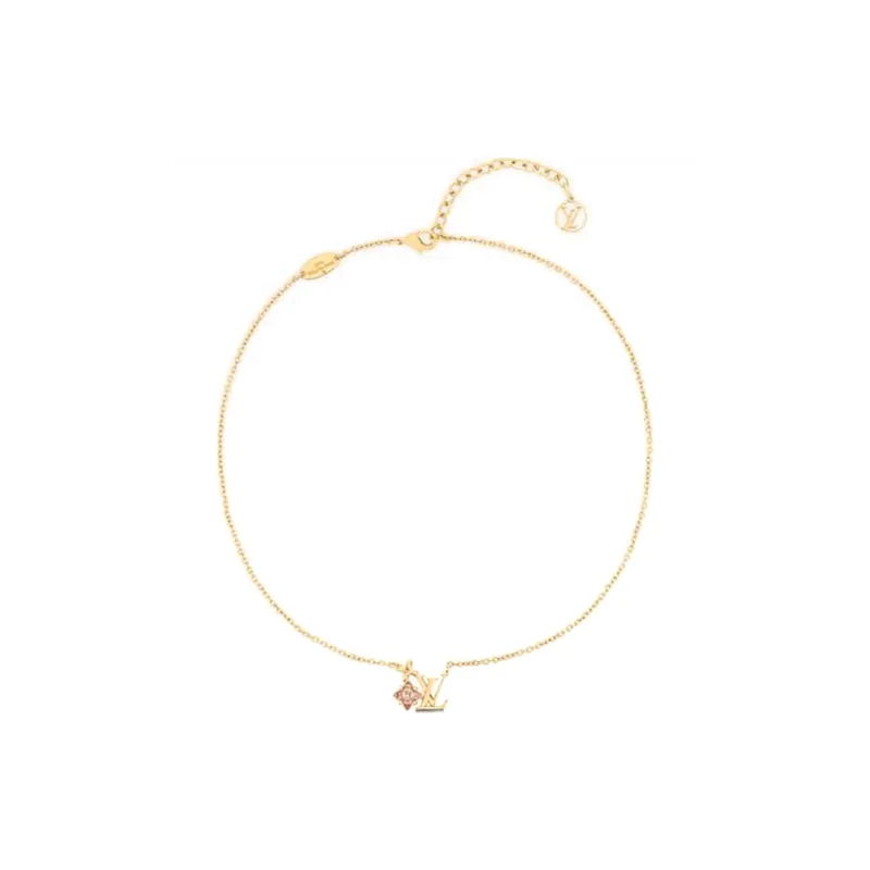 LOUIS VUITTON Metal Rhinestone Necklaces Men's Gold-1