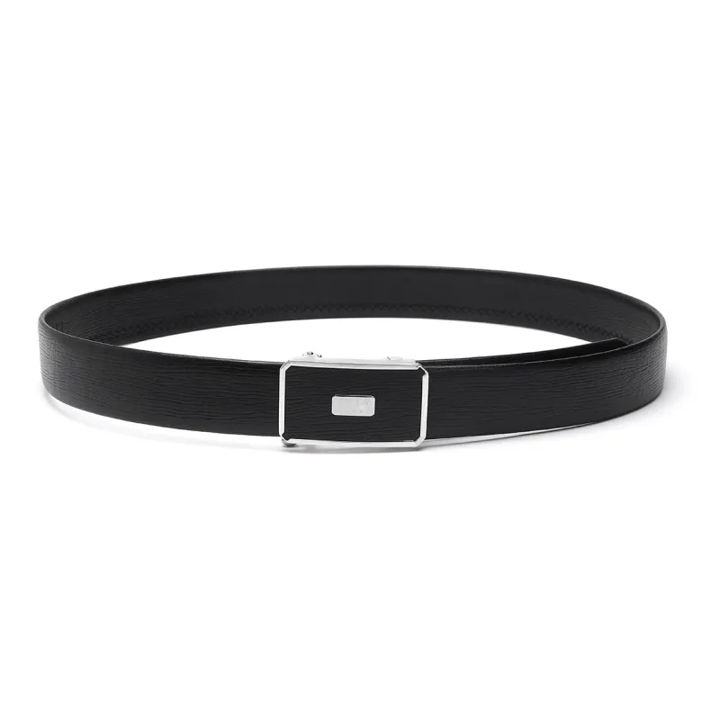 ELLE HOMME Automatic Buckle Fashion Belt With Leather Steel Buckle Top Grain Cow Leather Belts Men's Black Width 3.7cm-3