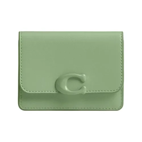 COACH Bandit Calfskin Wallet, Card Holder Mini Women's Silver & Light Happy Fruit