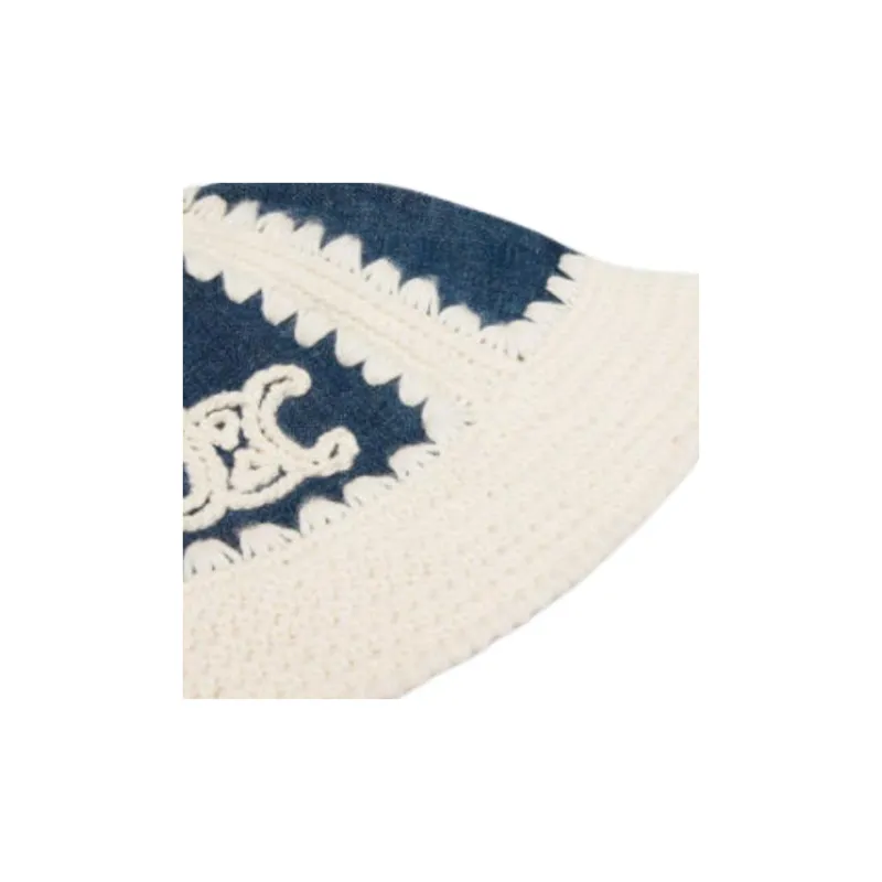 CELINE Triomphe Bucket Hat In Crocheted Wool And Denim-2