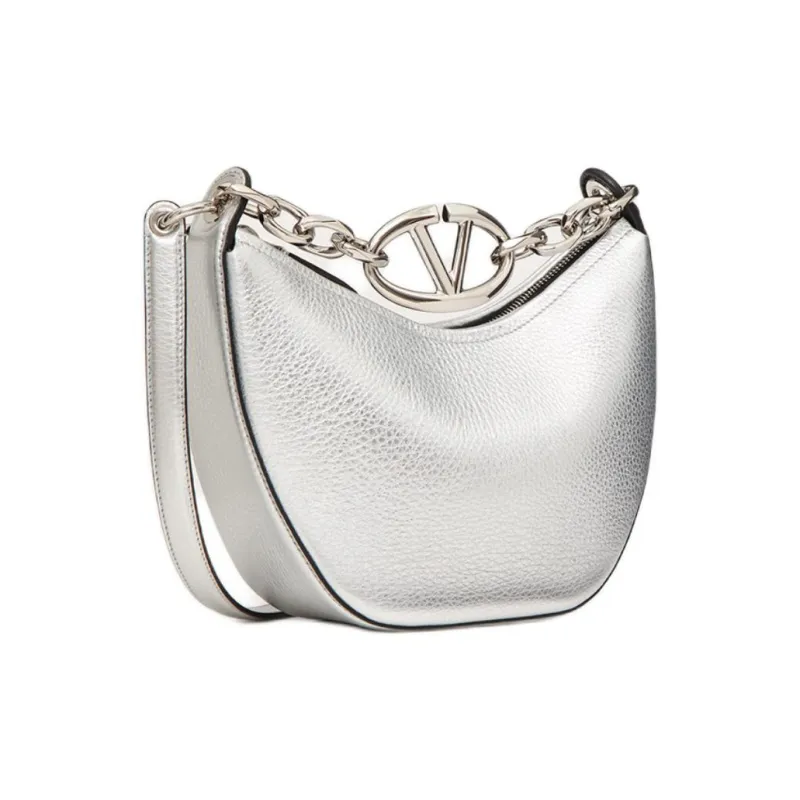Valentino Vlogo Moon Grained Calfskin Handbag Shoulder Bag Women's Silver-1