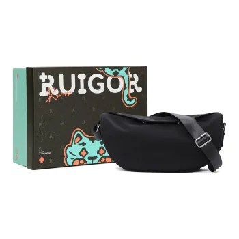 RUIGOR Fabric Fanny Pack Backpack Sling Bag Shoulder Bag Crossbody Bag Medium Size Unisex Black