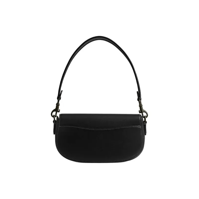 COACH Cow Leather Saddle Bag Handbag Shoulder Bag Crossbody Bag Medium Size Women's Black-1