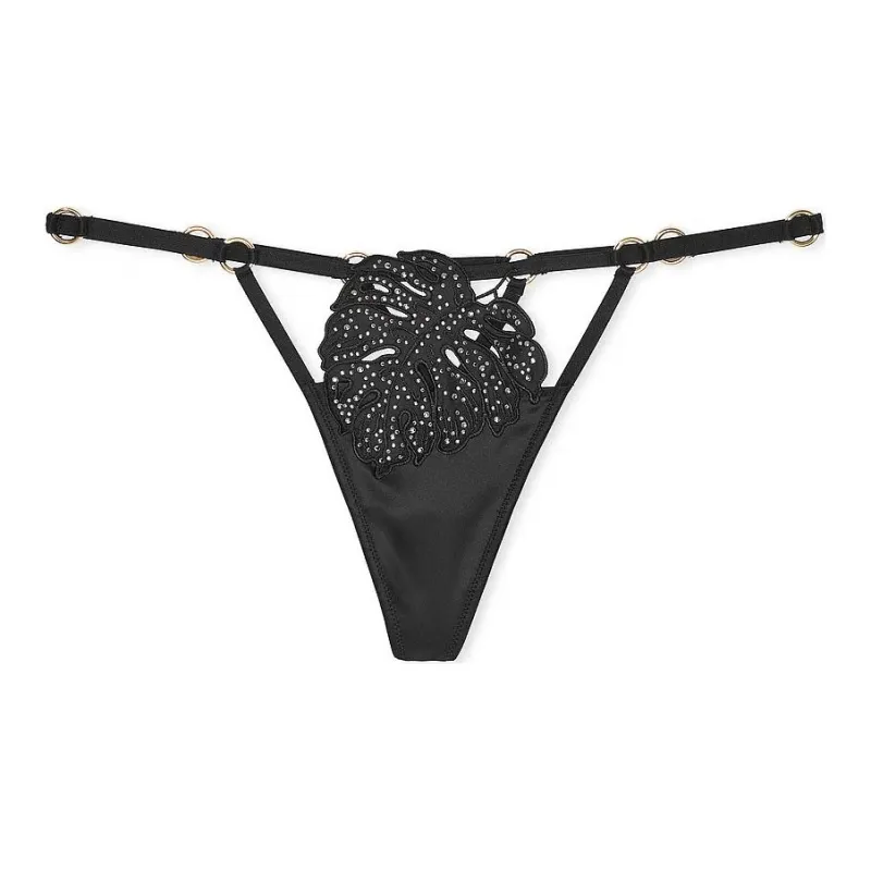 Victoria's Secret PINK VERY SEXY Tropical Leaf Hardware V Sg Panty/Bk Underpants Women's 1 Pack Black-0