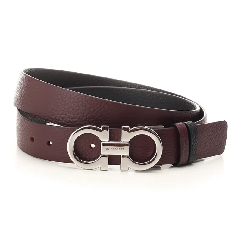 FERRAGAMO Two Tone Design, Smooth Buckle Leather Belts Women's Brown Width 2CM-1