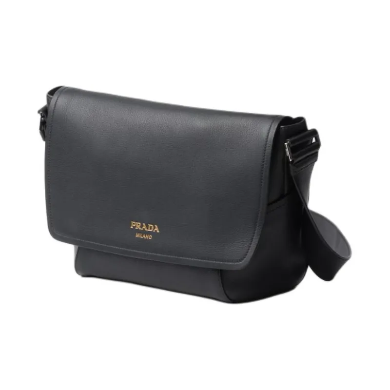 PRADA Leather Crossbody Bag Shoulder Bag Men's Black-1