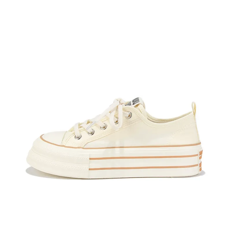 Yobn Breathable Height Increasing Low Top Canvas Shoes Women's Beige-0