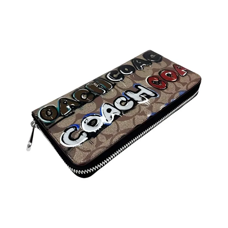 COACH Mint+Serf Zip Around Collaboration Canvas With Leather Wrist Bag Clutch Wallet Trumpets Women's Khaki-3