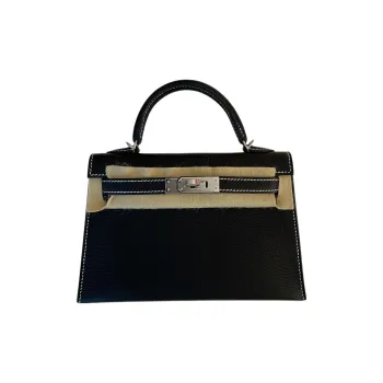 HERMES Mini Kelly 2nd Generation Goatskin Kelly Handbag Women's Black
