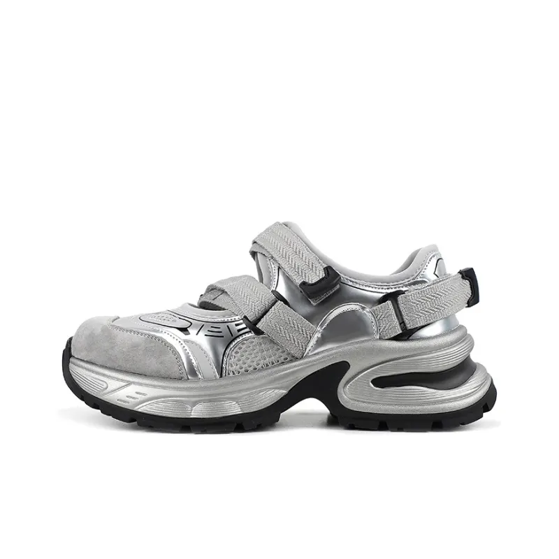 QIAONAI Height Increasing Low Top Chunky Sneakers Women's Silver-1
