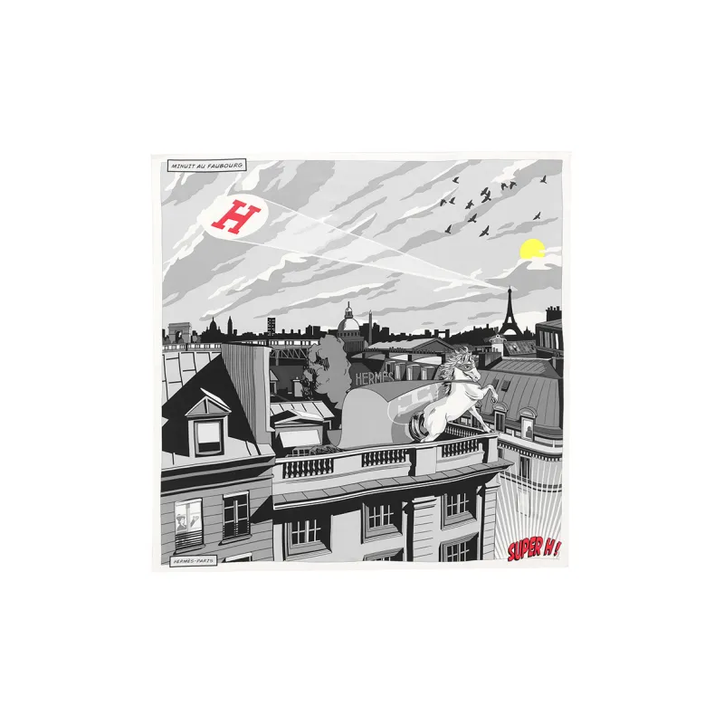HERMES Midnight's Fubao Avenue Silk Scarves Unisex-1