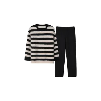 Sha Qian Pajama Set Unisex Black White Stripes