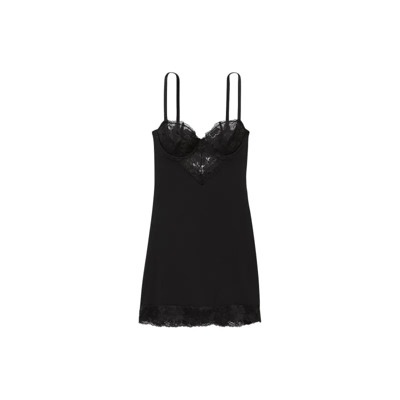 Victoria's Secret Modal & Lace Mini Slip/Black Nightgown Women's Black-0
