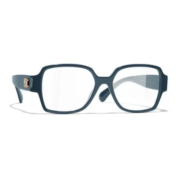 CHANEL Plate Frame Rhinestone Irregular Shape Eyeglass Frames Unisex Blue