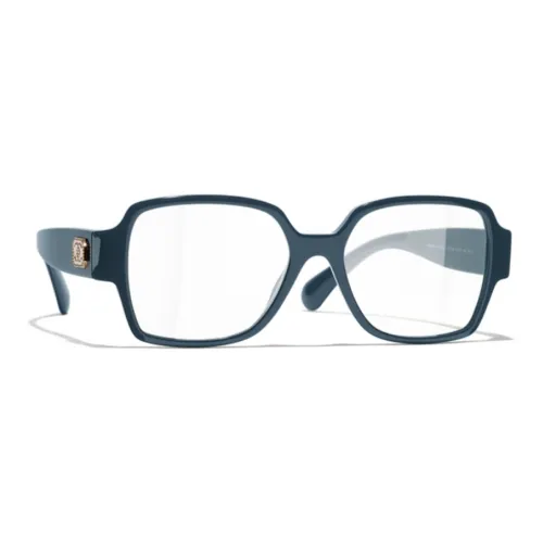 CHANEL Plate Frame Rhinestone Irregular Shape Eyeglass Frames Unisex Blue