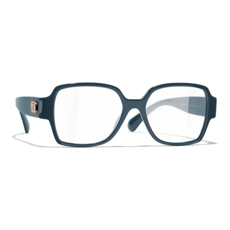 CHANEL Plate Frame Rhinestone Irregular Shape Eyeglass Frames Unisex Blue-0