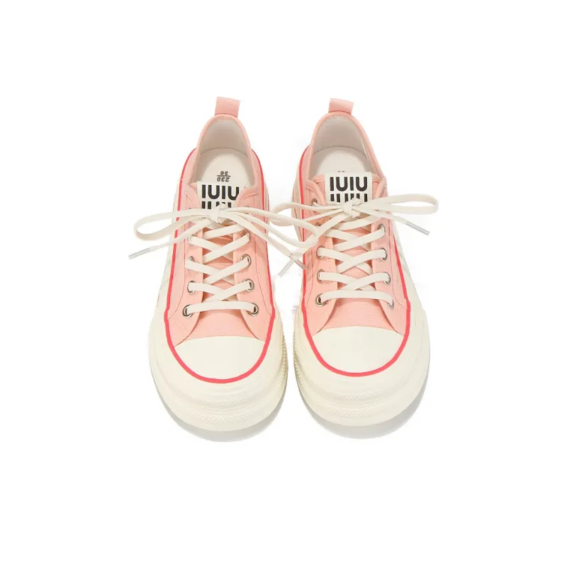 Yobn Breathable Height Increasing Low Top Canvas Shoes Women's Pink-4