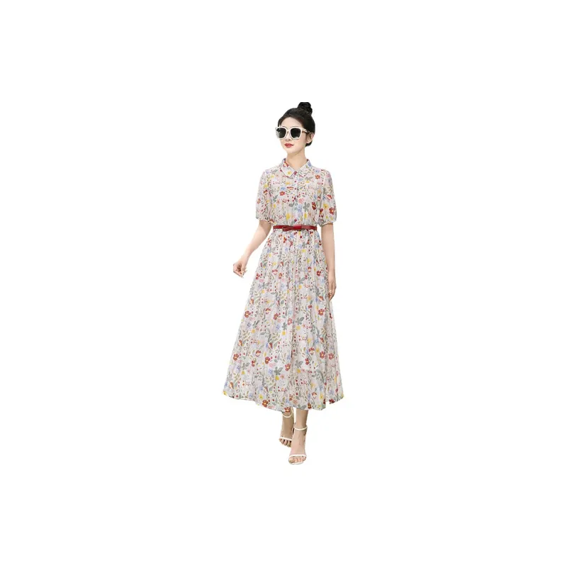 Cypress House Short Sleeved Dress Women's White Base With Red And Yellow Floral-1