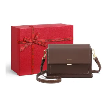 C°BANNER Cow Leather With Synthetic Leather Small Square Bag Shoulder Bag, Crossbody Bag Regular Women's Coffee