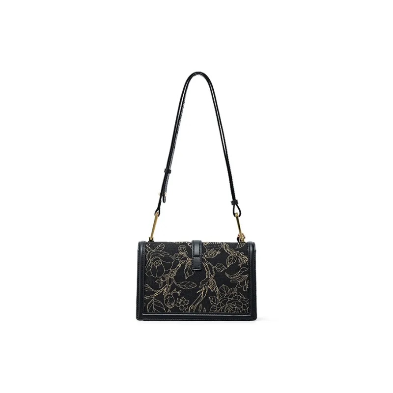 FION Textile, Cow Leather Envelope Bag, Shoulder Bag Women's Black & Gold-3