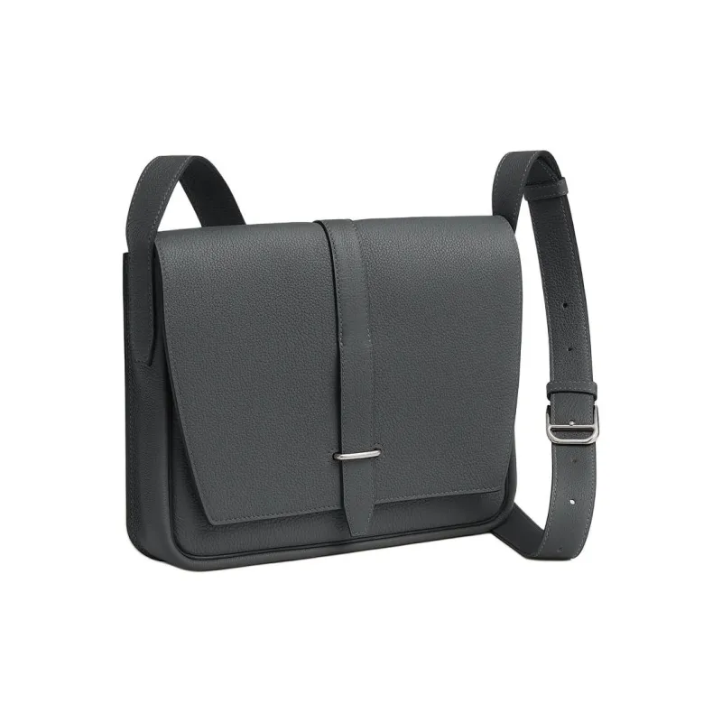 HERMES Steve Light Junior Togo Calfskin Messenger Bag Shoulder Bag Crossbody Bag Men's Gray-1