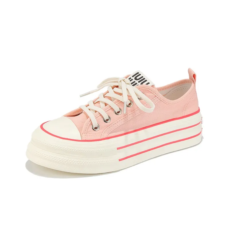 Yobn Breathable Height Increasing Low Top Canvas Shoes Women's Pink-2