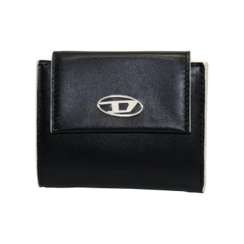 DIESEL Leather Card Holder, Wallet Small Size Unisex Black