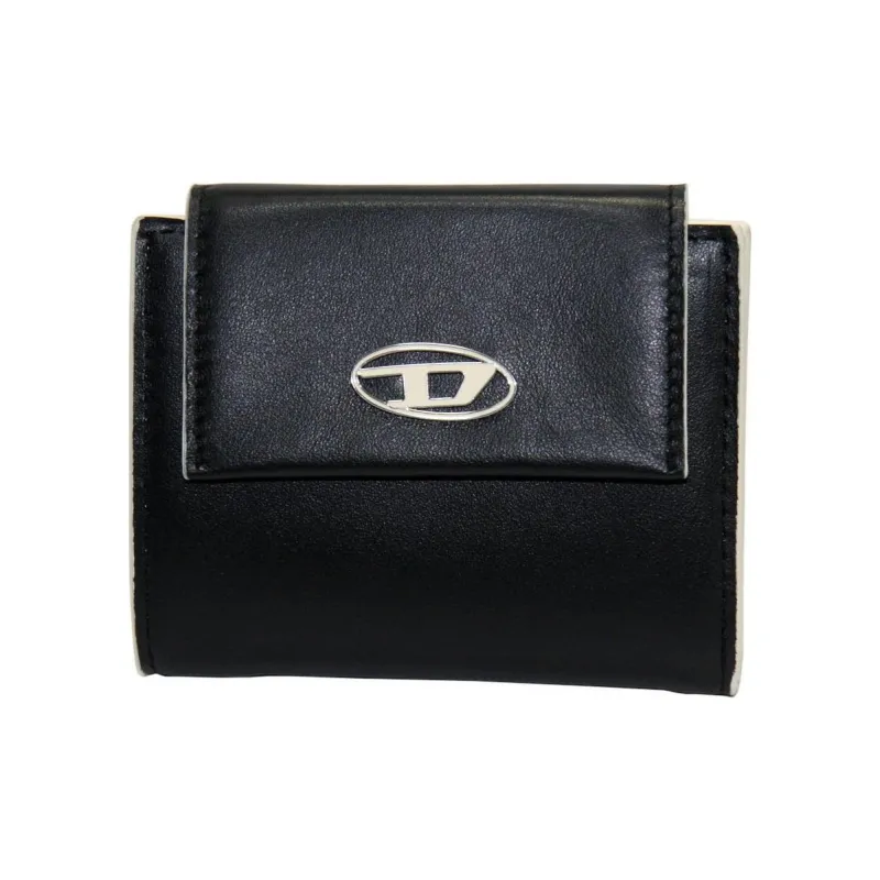 DIESEL Leather Card Holder, Wallet Small Size Unisex Black-0