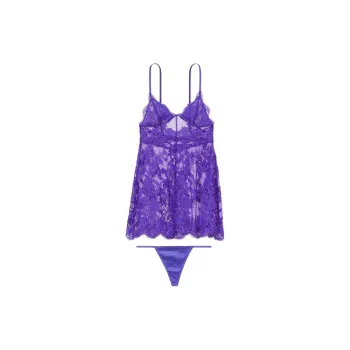 Victoria's Secret SEXY KI Floral Embroidered Lace SexySleepingDress/Pe Pajama Set Women's Purple
