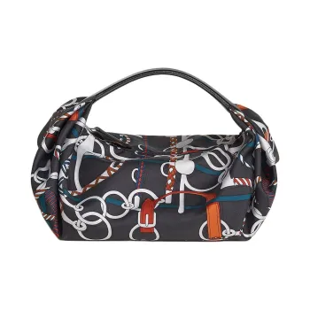 HERMES Hunter Cow Leather Handbag Women's Black & Multicolor