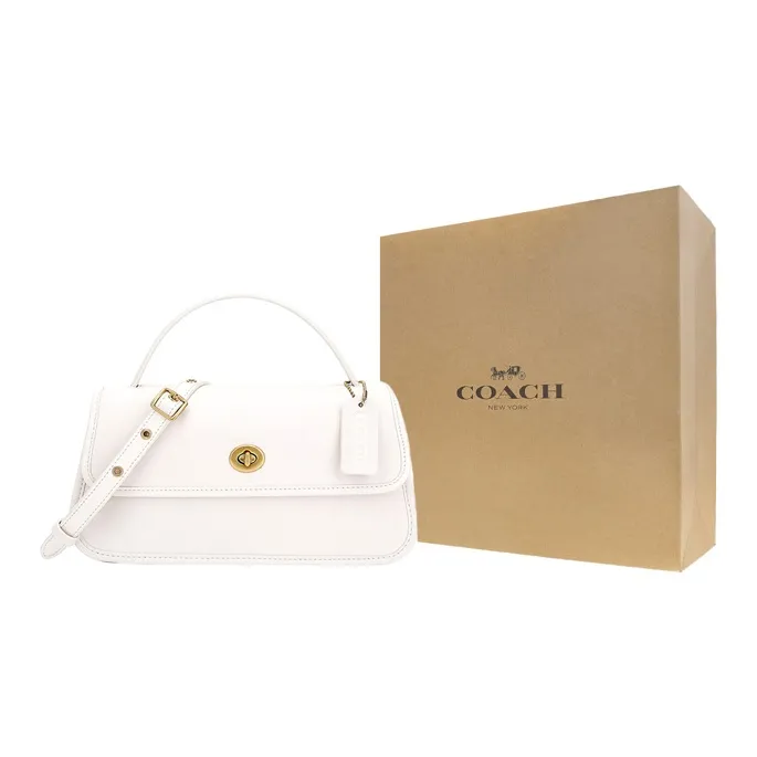 COACH Turnlock Leather Handbag Shoulder Bag Crossbody Bag Clutches Women's Pink White-8