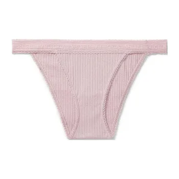 Victoria's Secret PINK COTTON Logo Cotton Lace-Waist Tanga Panty / Grey Underpants Women's 1 Pack Gray