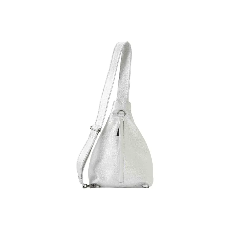 Yohji Yamamoto Cow Leather Crossbody Bag Shoulder Bag Small Size Unisex Silver-2