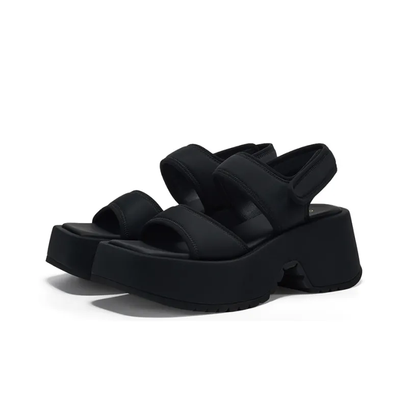 GG CC Casual Shoes Hook and Loop Open Toe Sandal Women's Black-2