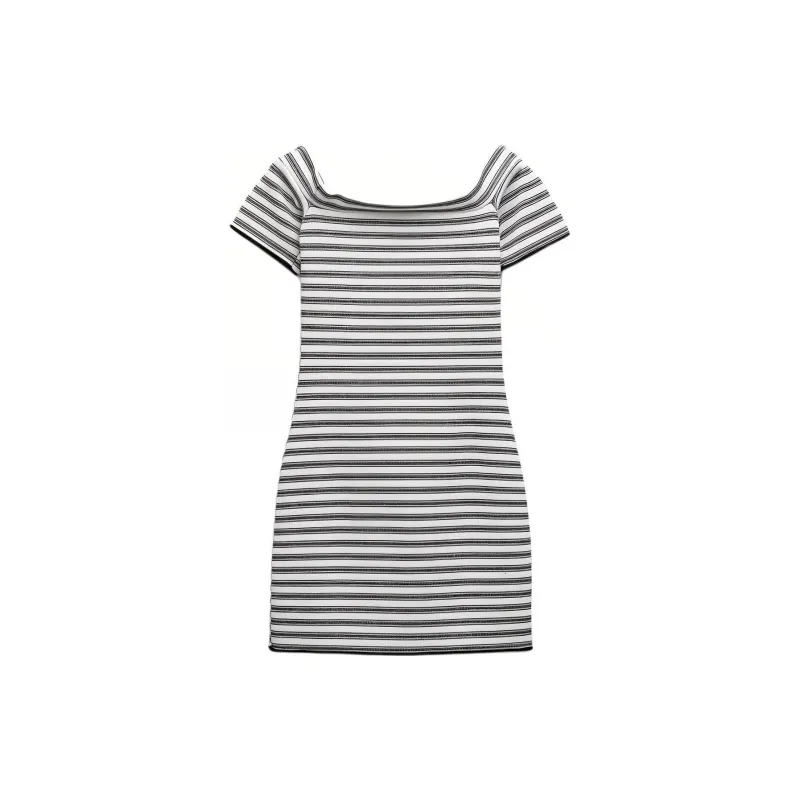 ZARA Short-Sleeved Dresses Women's Black White Stripes-1