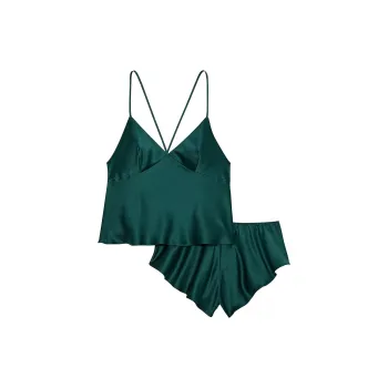 Victoria's Secret Satin Open-BackCami &Shorts Set Pajama Set Women's Green