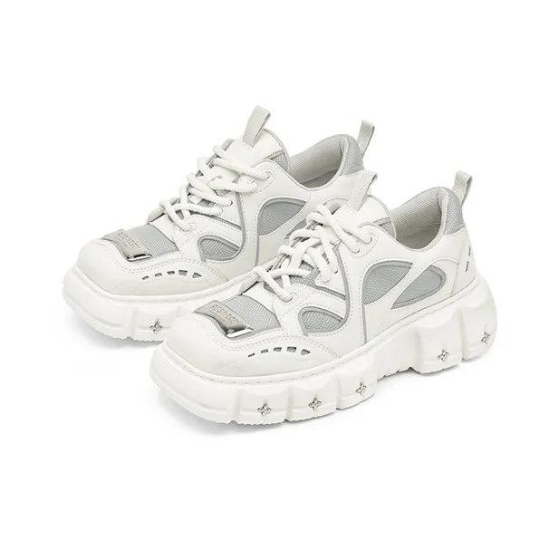 SUGARSU Anti Slip And Wear Resistant Height Increasing Low Top Skateboard Shoes Women's White-1