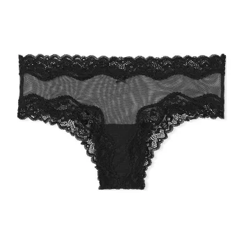 Victoria's Secret PINK Tease Mesh Lace Trim Cheeky Panty / Black Underpants Women's 1 Pack Black