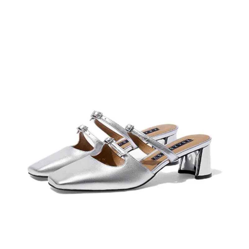 ZSAZSAZSU Rubber Sole Wrap-toe Slippers Women's Silver-1