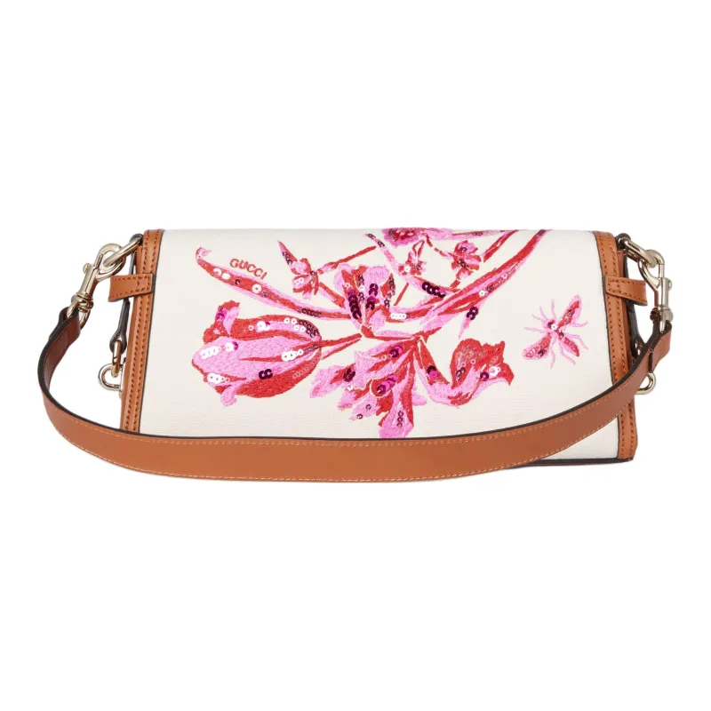 GUCCI Canvas With Leather Trim Handbag Shoulder Bag Women's White & Pink-2