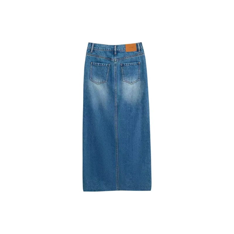Richie Macie Denim Long Skirt Women's Navy Blue-1