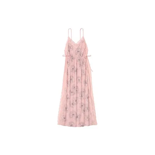 Victoria's Secret PINK Modal Lace-Trim High-Slit Maxi Slip Dres/POF Nightgown Women's Pink Contour Floral