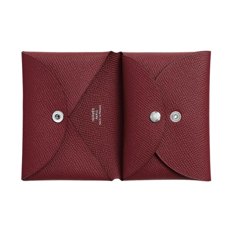 HERMES Calvi Duo Epsom Leather Card Holder Mini Women's 55 Rouge H Hermes Red-1