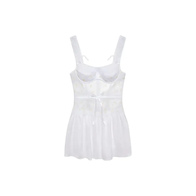 Victoria's Secret Pink FOR LOVE & LEMONS NEW! Christy Slip Dress/white Nightgown Women's White/Yellow-0